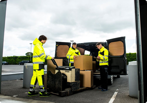Team unloading boxes