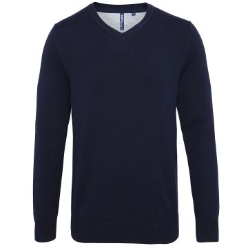 Men's cotton blend v-neck sweater - French Navy - XL