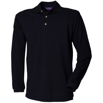 Long sleeve cotton polo shirt - Navy - XL