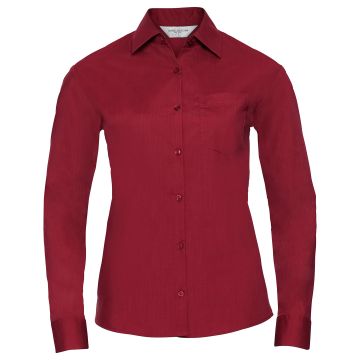 Classic Red - XS - Women's long sleeve polycotton easycare poplin shirt