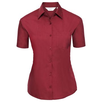 Classic Red - XS - Women's short sleeve polycotton easycare poplin shirt