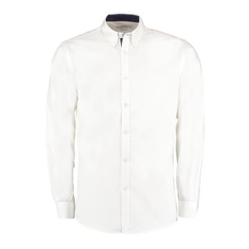 Contrast premium Oxford shirt (button-down collar) long-sleeved (tailored fit) - White/Navy - XL