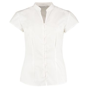 Women's continental blouse mandarin collar cap sleeve (tailored fit) - White - Wom 8
