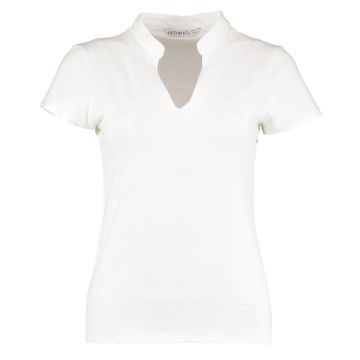 Women's corporate short-sleeved top v-neck mandarin collar (regular fit) - White - Wom 8/10