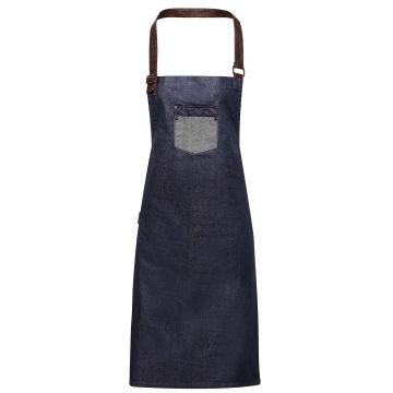 Division waxed-look denim bib apron with faux leather - Indigo Denim - One size