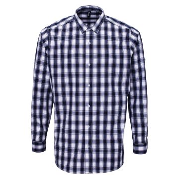 Mulligan check cotton long sleeve shirt - White/Navy - XL