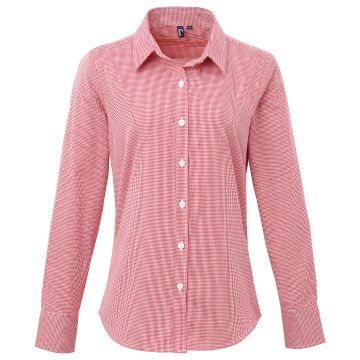 Women's Microcheck (Gingham) long sleeve cotton shirt - Red/White - XS
