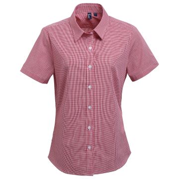 Women's Microcheck (Gingham) short sleeve cotton shirt - Red/White - XS