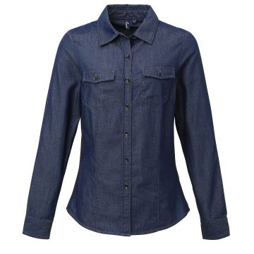 Women's jeans stitch denim shirt - Indigo Denim - XS