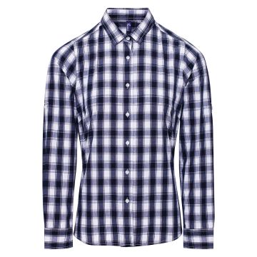 Women's Mulligan check cotton long sleeve shirt - White/Navy - XS