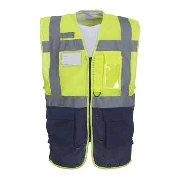 Yellow/ Navy - XL - Hi-vis top cool open-mesh executive waistcoat (HVW820)