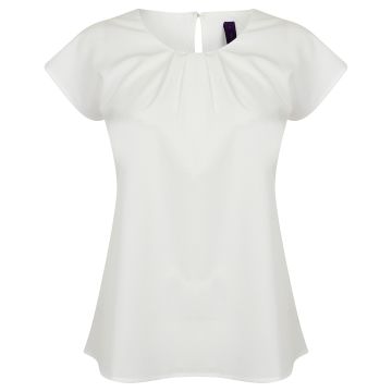 Women's pleat front short sleeve blouse - White - XS