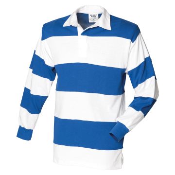 Sewn stripe long sleeve rugby shirt - White & Royal (White collar) - XL