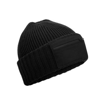 Zip patch beanie - Black - One size