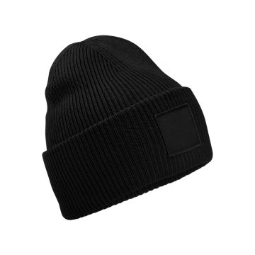 Deep-cuffed tonal patch beanie - Black - One size