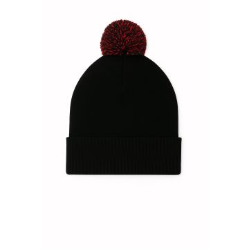 Pom Pom Beanie - Black/Red - ONE