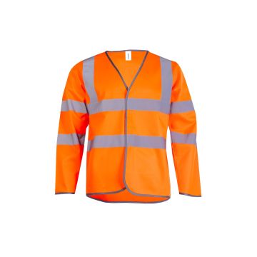 Long Sleeve Hi Vis Safety Waistcoat - Orange - L