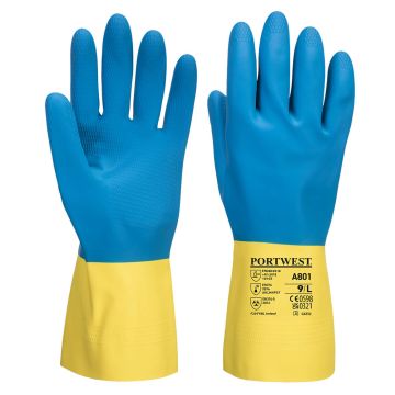 Double Dipped Latex Gauntlet - Yellow/Blue - L