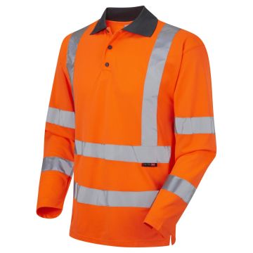 P06-O Hi Vis Polo Shirt Long Sleeve Orange Woolsery Coolviz