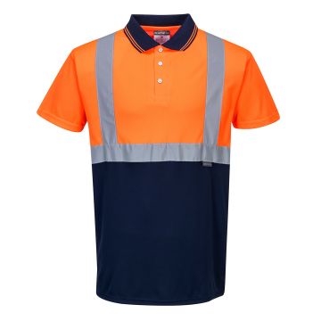 Hi-Vis Contrast Polo Shirt S/S  - Orange/Navy - 4XL